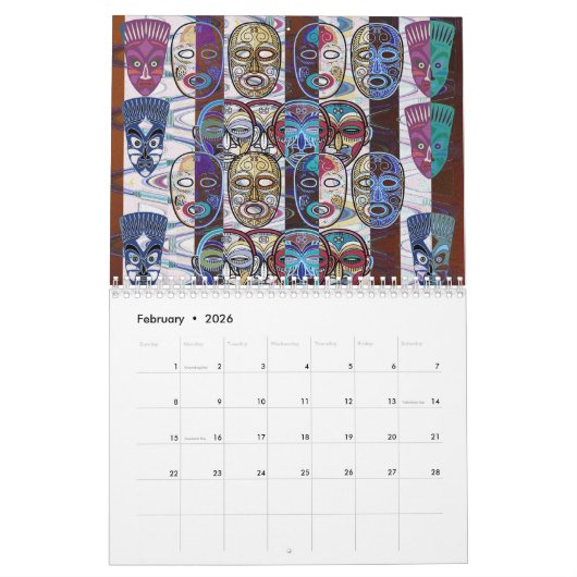 African Masks カレンダー (2月 2026)