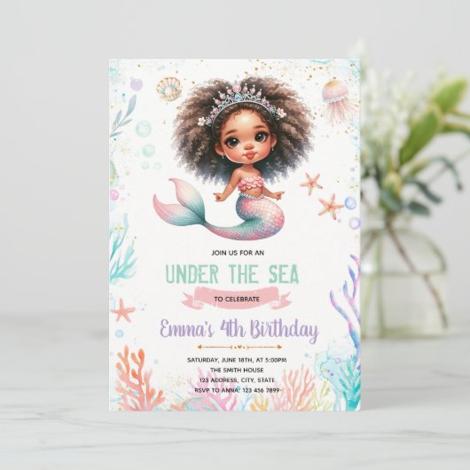 African Mermaid Birthday Invitation 招待状 (スタンド正面)