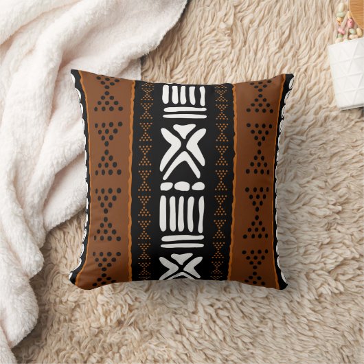 African Mudcloth Bogolan Design Throw Pillow クッション (ブランケット)