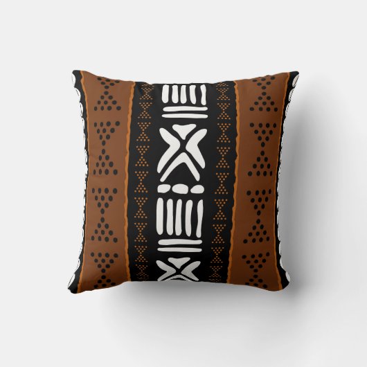 African Mudcloth Bogolan Design Throw Pillow クッション (裏面)