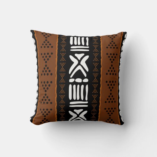 African Mudcloth Bogolan Design Throw Pillow クッション (正面)