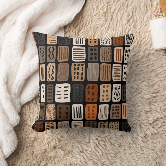 African mudcloth textile designs in a grid クッション (ブランケット)