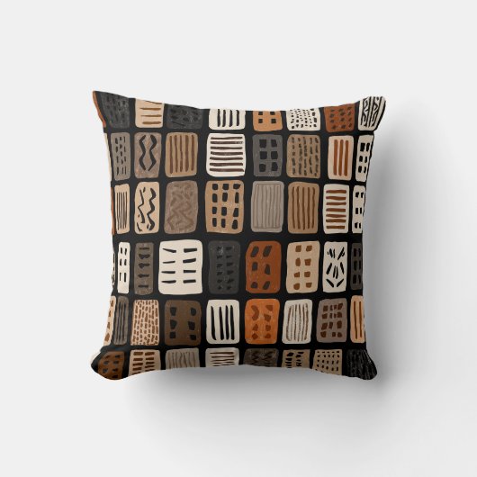 African mudcloth textile designs in a grid クッション (正面)