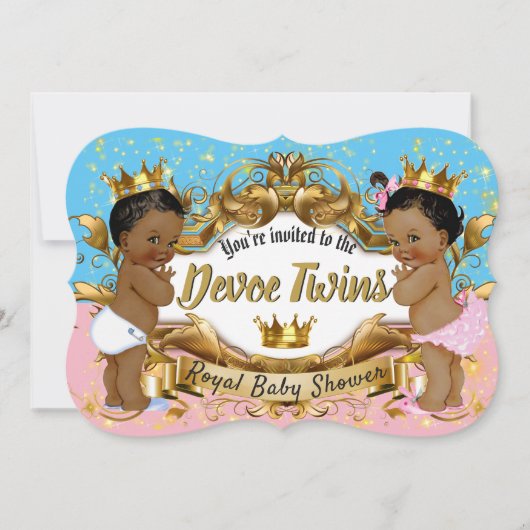 African Prince|プリンセスピンク&ブルー|金ゴールドの輝き 招待状 (正面)