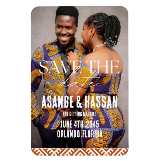 African Print with Photo Wedding Save the Date  マグネット (縦)