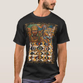 African Queen & Cat Geometric Tribal Art Tee Tシャツ (正面)