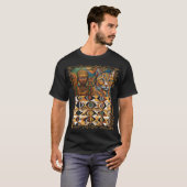 African Queen & Cat Geometric Tribal Art Tee Tシャツ (正面フル)