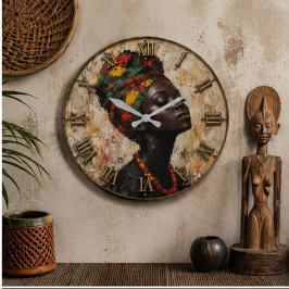 African Queen Heritage Colorful Tribal Portrait ラージ壁時計