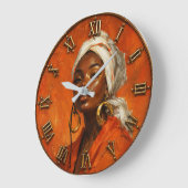 African Queen Vibrant Orange Portrait Art ラージ壁時計 (傾斜)