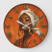African Queen Vibrant Orange Portrait Art ラージ壁時計 (正面)