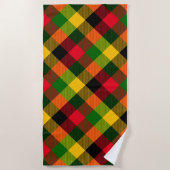  African Rasta Reggae Colours Plaid Pattern Design ビーチタオル (正面)