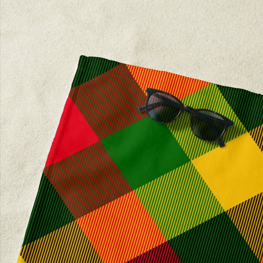  African Rasta Reggae Colours Plaid Pattern Design ビーチタオル