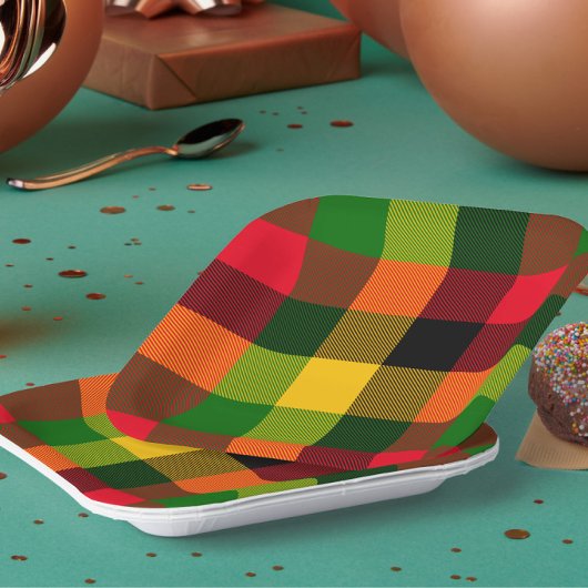  African Rasta Reggae Colours Plaid Pattern Design ペーパープレート