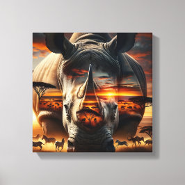 African Rhino Bushveld Sunset canvas キャンバスプリント