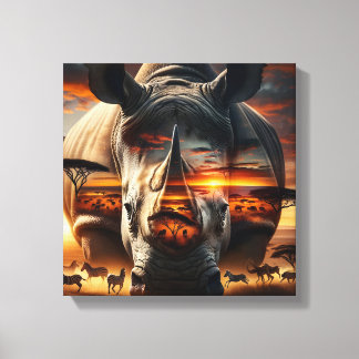 African Rhino Bushveld Sunset canvas キャンバスプリント