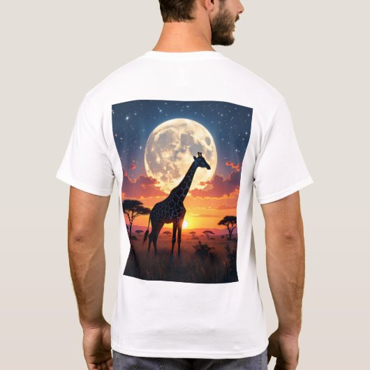 African Rhino & Giraffe back Bushveld Sunset Tシャツ (裏面)