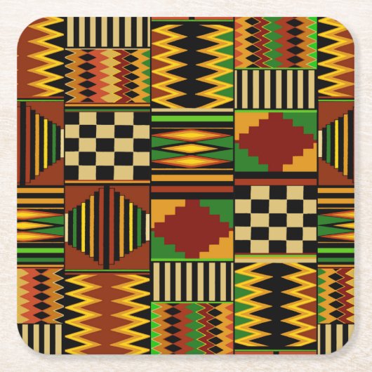 African Royal Kente Cloth Design スクエアペーパーコースター (正面)