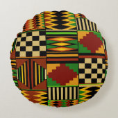 African Royal Kente Cloth Design ラウンドクッション (正面)