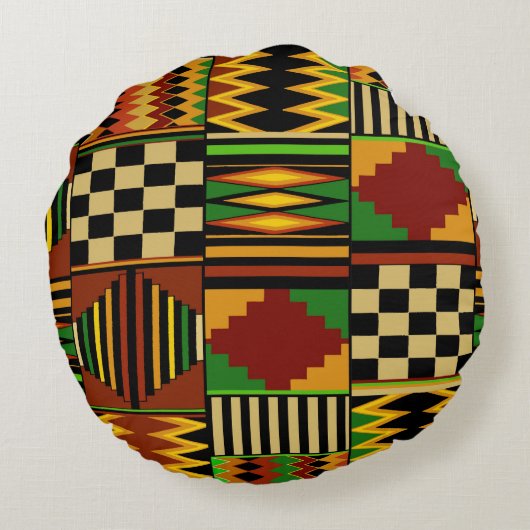 African Royal Kente Cloth Design ラウンドクッション (裏面)