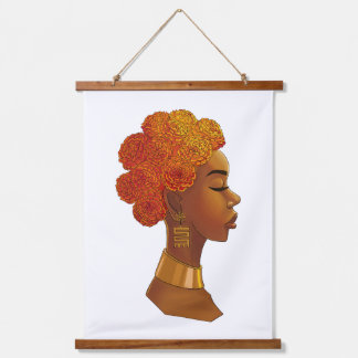 African Royalty Flower Hair Girl 吊り下げ型タペストリー