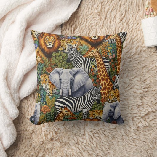 AFRICAN SAFARI ANIMALS Throw Pillow クッション (ブランケット)