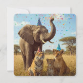 African Safari Part Animals with Hats and Confetti 招待状 (正面)