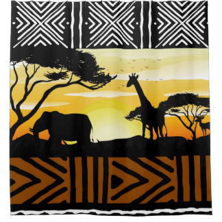 African Safari Scene Shower Curtain シャワーカーテン
