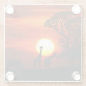 African Safari Sunset Animal Silhouettes ガラスコースター (裏面)