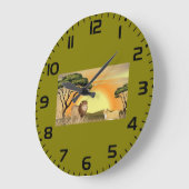 African Safari Sunset Lion and Lioness ラージ壁時計 (傾斜)