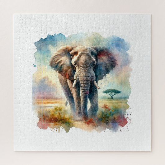 African Savanna Elephant 140724AREF113 - Watercolo ジグソーパズル (縦)