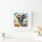 African Savanna Elephant 140724AREF113 - Watercolo スクエア壁時計 (ホーム)