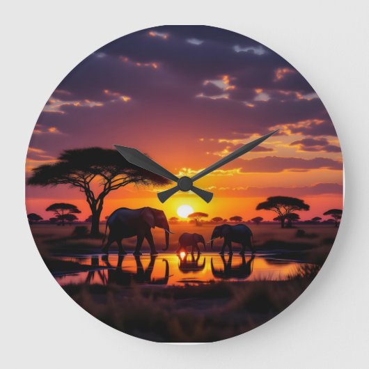 African Sunset Majesty Wall Clock ラージ壁時計 (正面)
