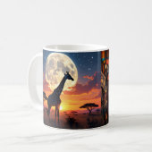 African Sunset Moon Giraffe & African Street Marke コーヒーマグカップ (正面左)
