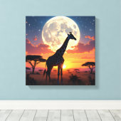 African Sunset Moon Giraffe Canvas キャンバスプリント (インサイチュ (ウッドフロア))