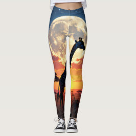 African Sunset Moon Giraffe Leggings | Tights レギンス