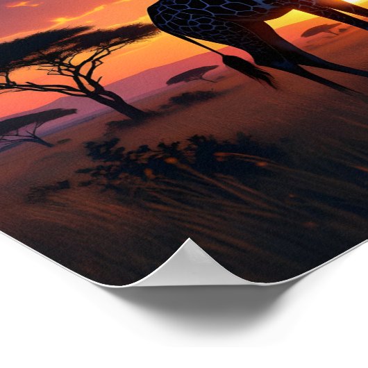 African Sunset Moon Giraffe Poster ポスター (角)