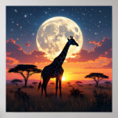 African Sunset Moon Giraffe Poster ポスター (正面)