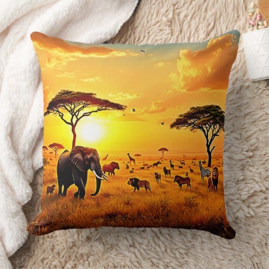 African Sunset Safari Majesty Design クッション (ブランケット)