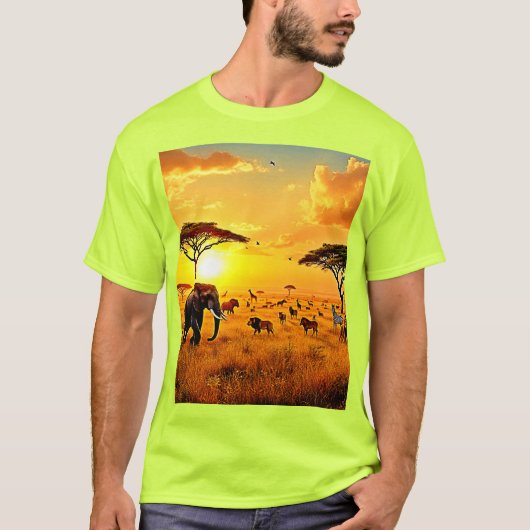 African Sunset Safari Majesty Design Tシャツ (正面)
