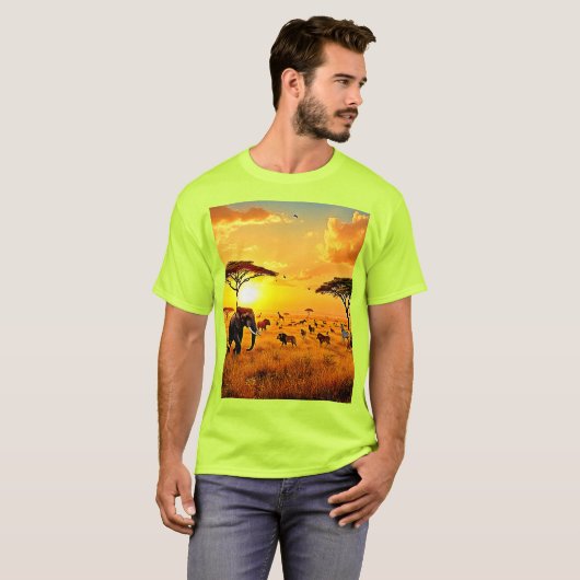 African Sunset Safari Majesty Design Tシャツ (正面フル)
