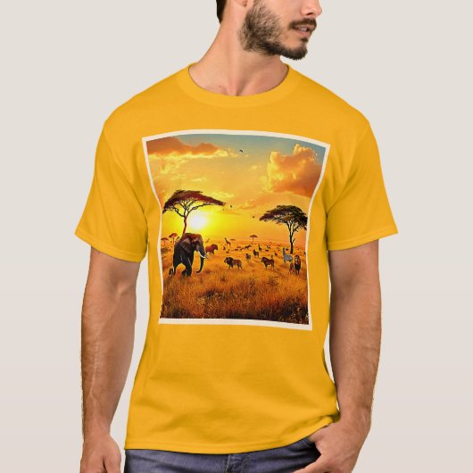 African Sunset Safari Majesty Design Tシャツ (正面)