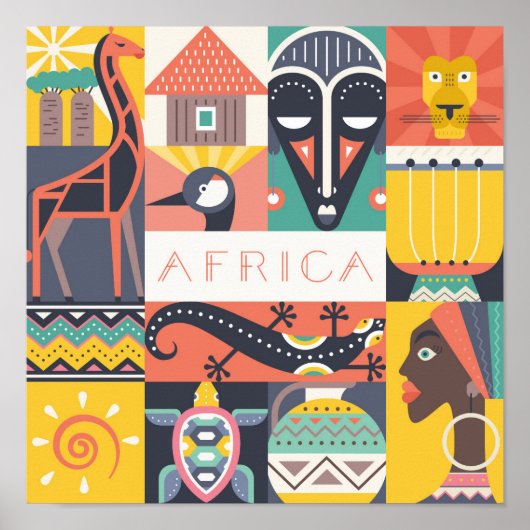 African Symbolic Art Collage ポスター (正面)