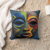 African Tribal Mask Cubism Abstract クッション (ブランケット)