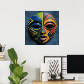 African Tribal Mask Cubism Abstract  ポスター (ホームオフィス)