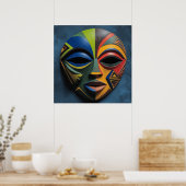 African Tribal Mask Cubism Abstract  ポスター (キッチン)