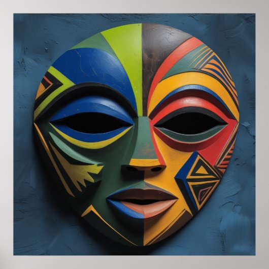 African Tribal Mask Cubism Abstract  ポスター (正面)