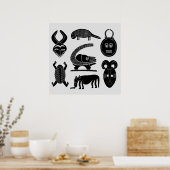 african tribe masks and animals ポスター (キッチン)