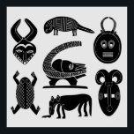 african tribe masks and animals ポスター<br><div class="desc">This original clipart design is perfect for African patterns and African artwork lovers! It looks great in this color and combined beautifully of the symbols, also it could be an original gift idea for birthday and Christmas! If you like what you see, check out more of the designs and artworks...</div>