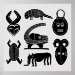 african tribe masks and animals ポスター<br><div class="desc">This original clipart design is perfect for African patterns and African artwork lovers! It looks great in this color and combined beautifully of the symbols, also it could be an original gift idea for birthday and Christmas! If you like what you see, check out more of the designs and artworks...</div>