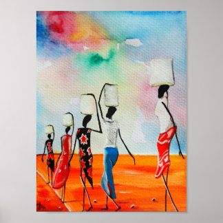 African Watercolour painting Premium Canvas Gloss ポスター